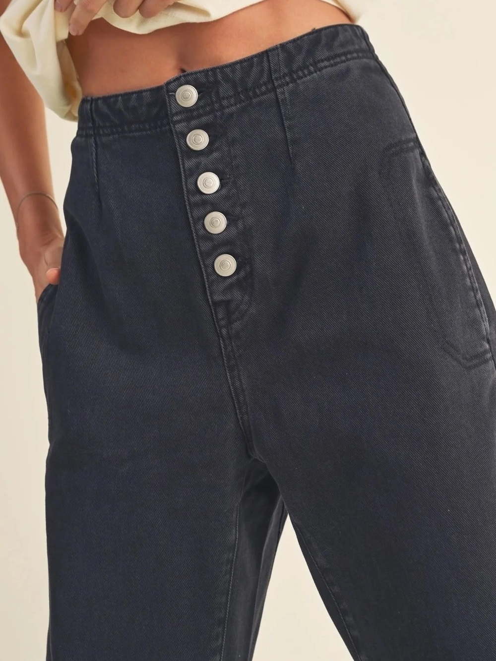 Miou Muse Washed Cotton Barrel Pants in a dark wash blue navy Sz m high waisted